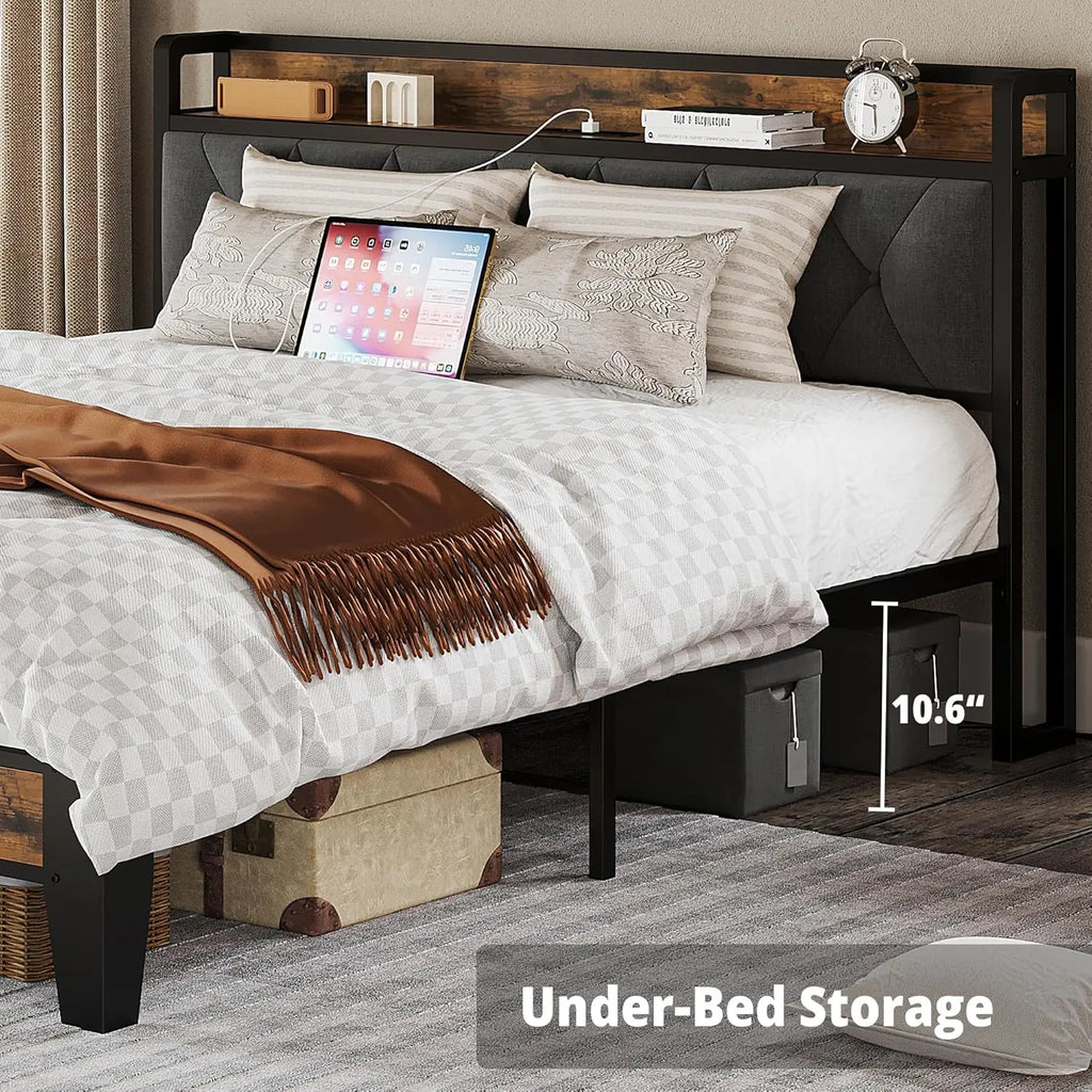 ANCTOR Twin-XL/Full/Queen/King Bed Frames, Storage Headboard with Outlets, No Noise, No Box Springs Needed