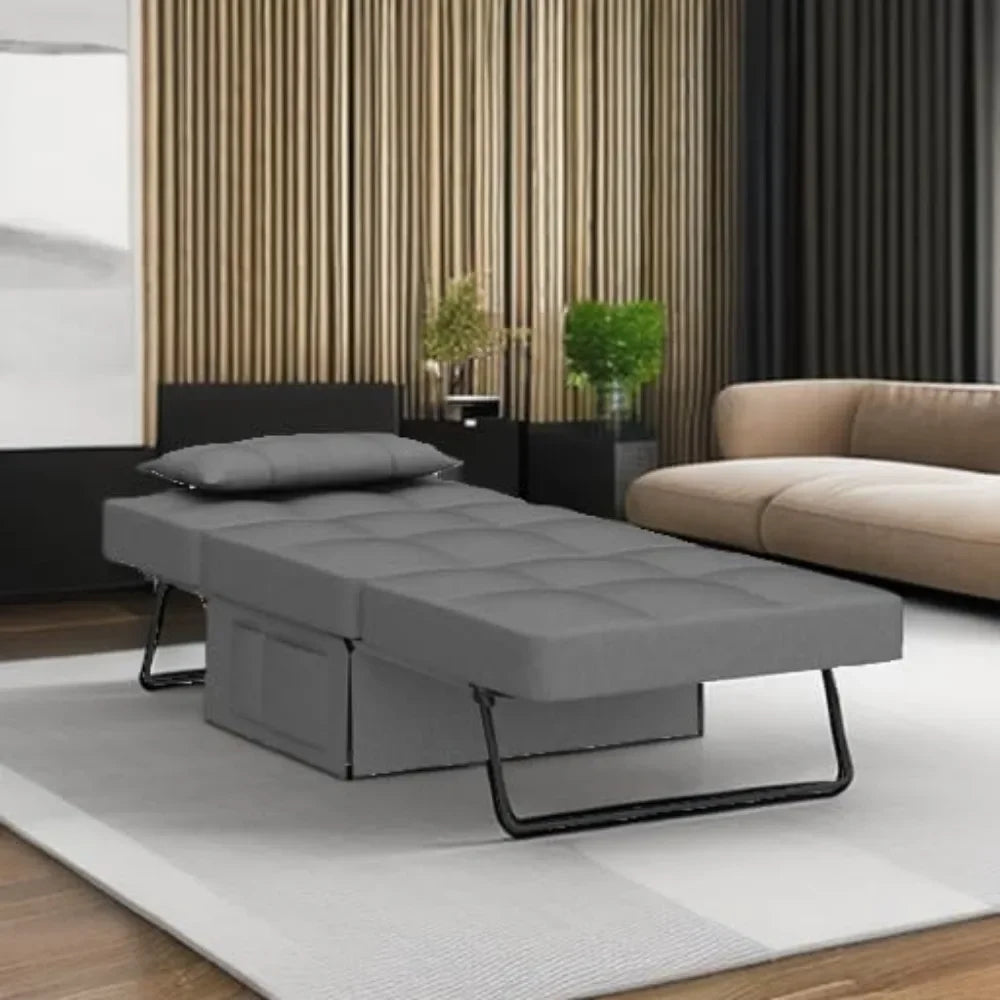 Sleeper Chair, Bed, 4 in 1 Sofa Bed, Assembly-Free Folding Ottoman with Adjustable Backrest and Pillow, Breathable Linen