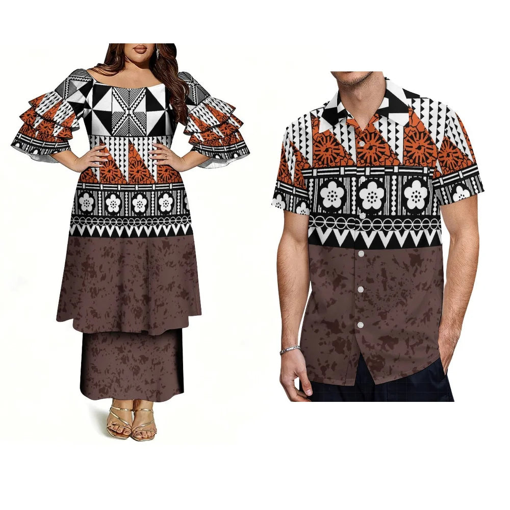 Customized Men's Short-Sleeved Shirts With Polynesian Pacific Island/ Ethnic Style Fashionable Women's Elegant Dresses