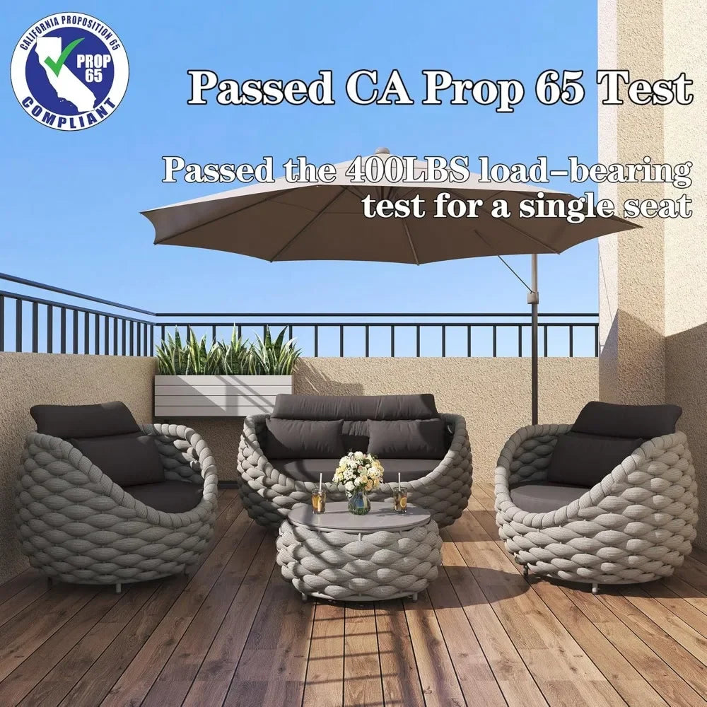 Outdoor Patio Furniture Set 6 Pieces Aluminum Sectional Sofa, Metal Patio Conversation Set