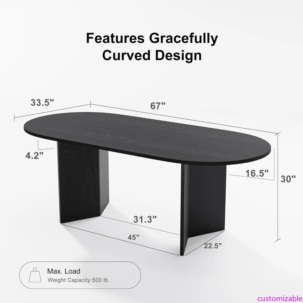 Modern Farmhouse Oval Dining Table Seats 6, Wooden Table with Scratch-Resistant Surface and V-Shaped Legs