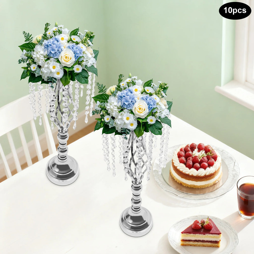 10 Pcs Crystal Flower Stand, Wedding Party Decor Flower Arrangement Stand，21.7in/55cm Tall Elegant Tabletop/Metal Flower Vase