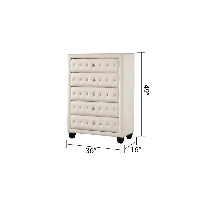 Modern Queen 5-Piece Vanity Bedroom Set with USB Ports, Cream Wood Finish