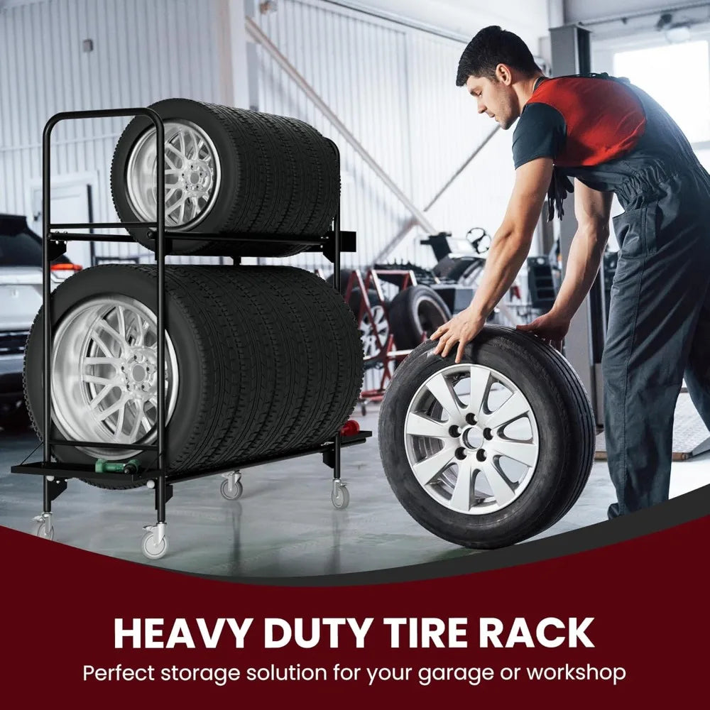 Garage Tire Storage Rack with Heavy-Duty Wheels and 5 Casters