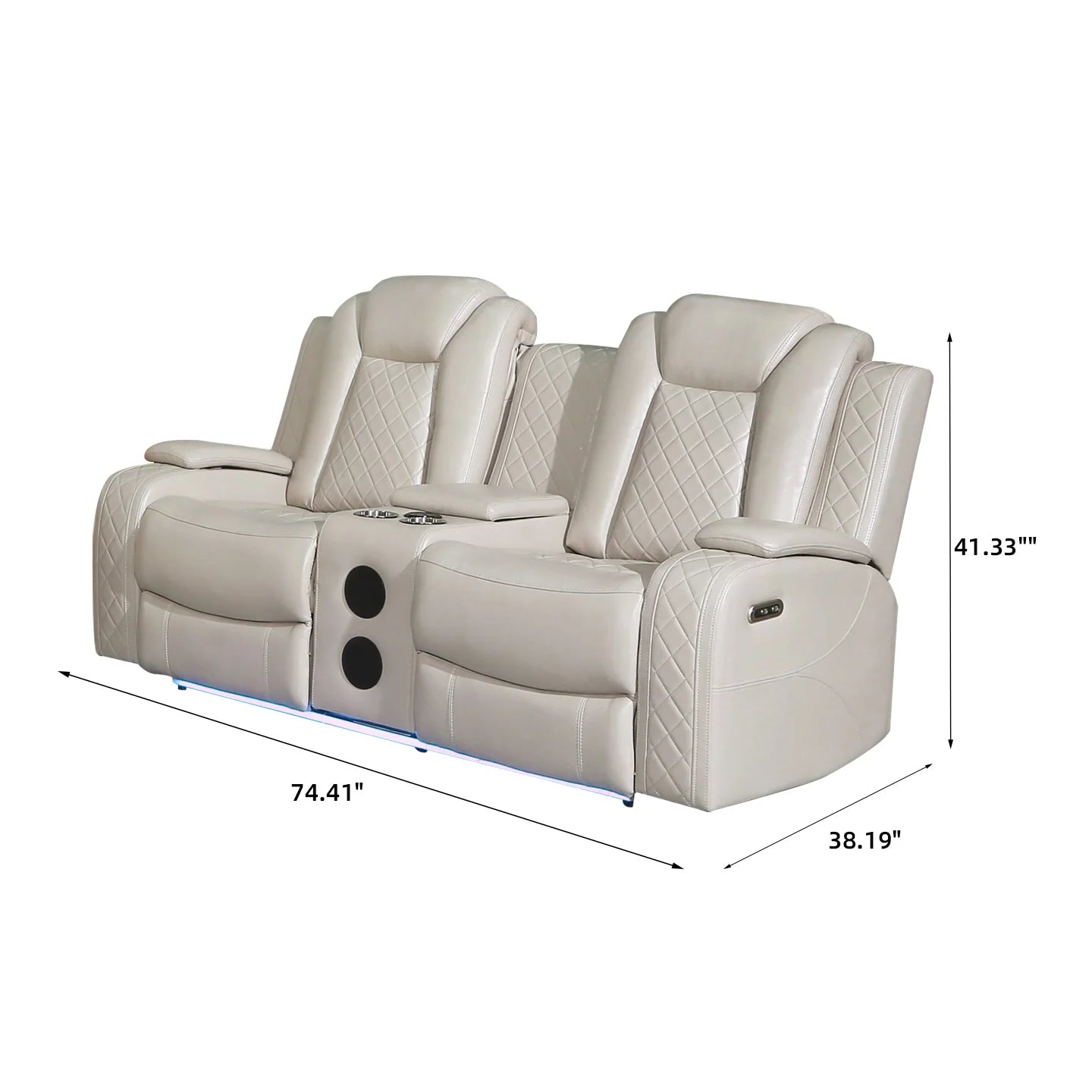 Power Reclining Sofa Couch with Wireless Charger/ 3 Seater Recliner/Reading Light Leather/ Bluetooth Speaker/ Theater Seating LED