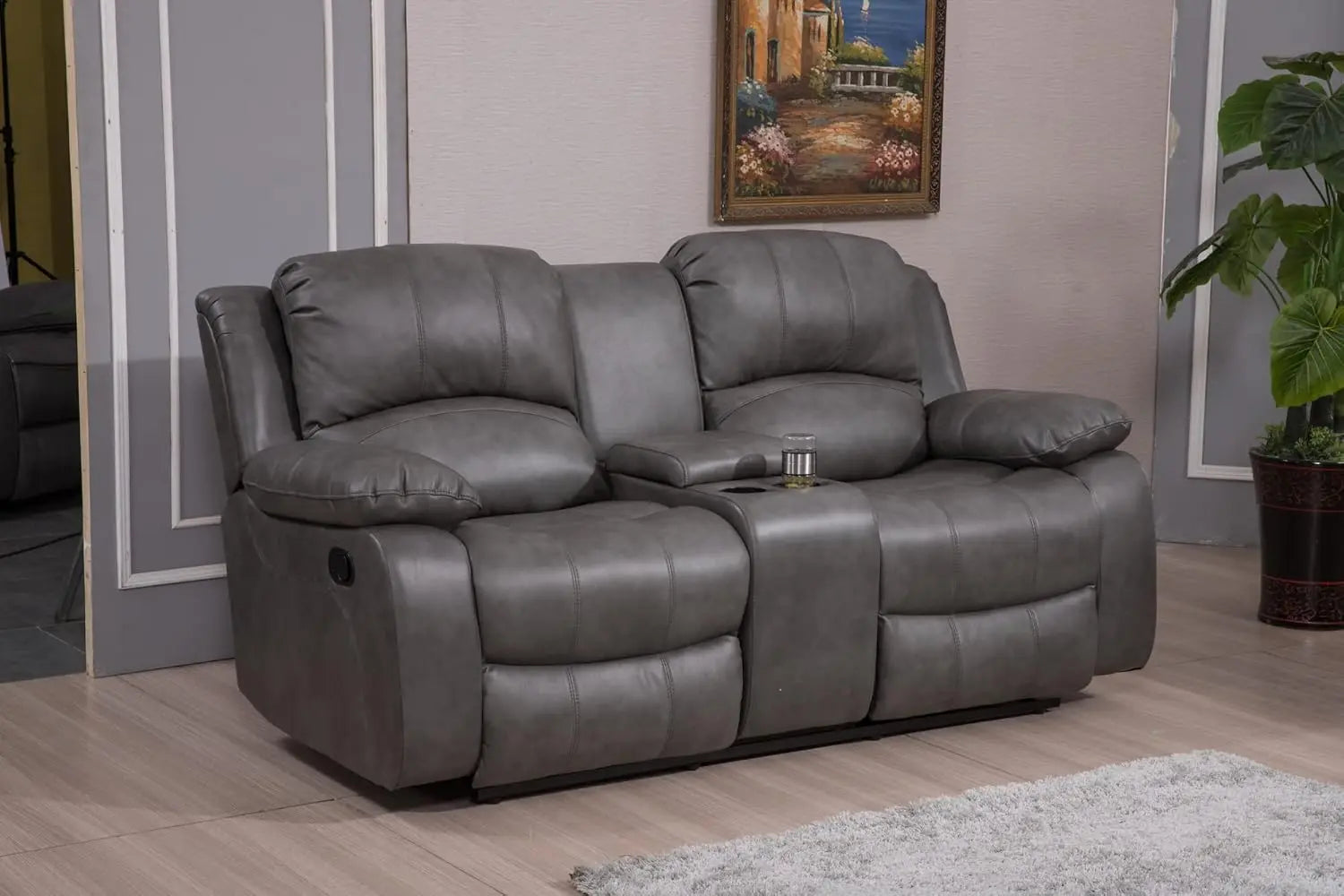 2PC Leather Air Reclining Sofa Loveseat Set Living Room Set 8018 Multiple Colors (Gray)