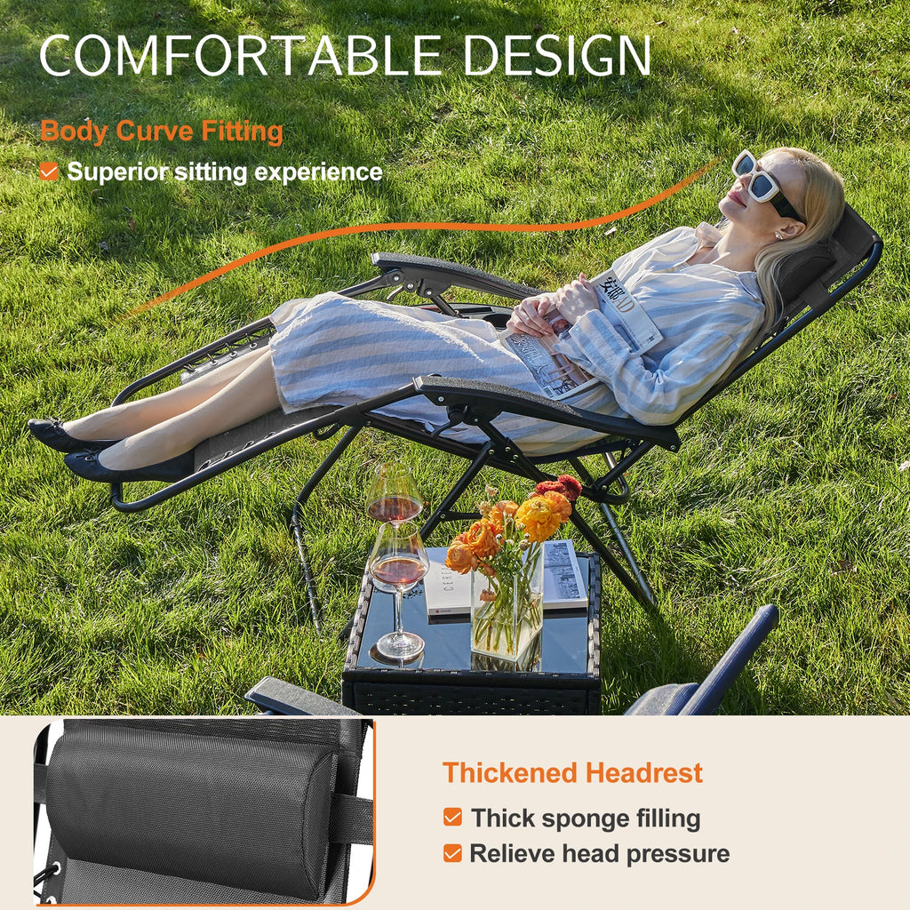 Zero Gravity Portable Recliner Camping Patio Outdoor Garden Lounge Chair with Cup Holder Trays Adjustable Pillow for Backyard