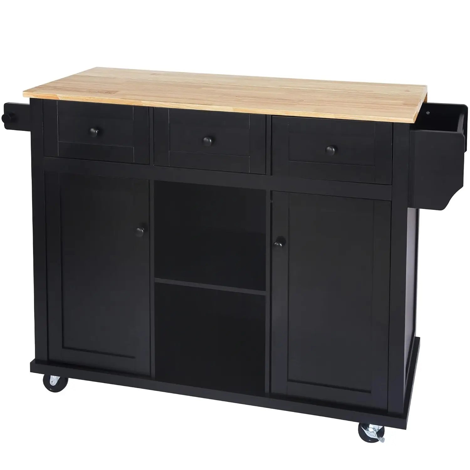 Rolling Kitchen Island with Drop Leaf, Kitchen Cart on Wheels with 3 Drawers and 2 Cabinets, Wood Portable Trolley, Customized