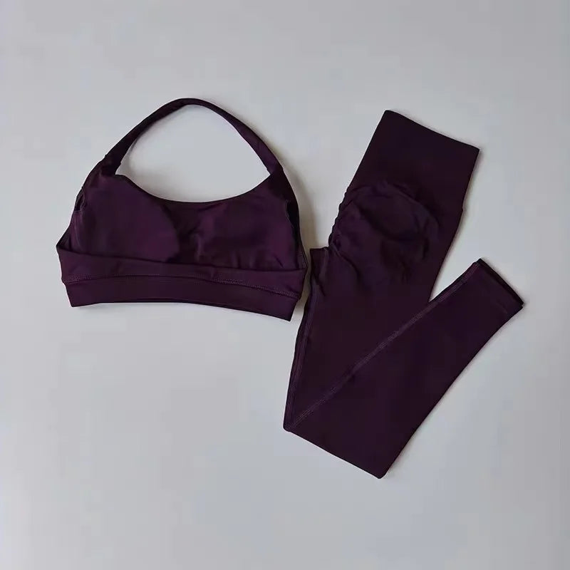 Seamless Yoga Suit Women's Beauty Back Sports Bra Lingerie Peach Buttocks Fitness High Waist Legigngs Gym Yoga Suit Pilates Set