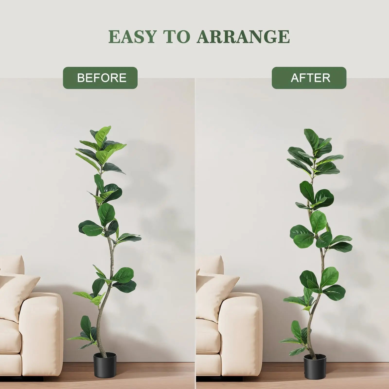 5/6/7ft Lifelike Artificial Fiddle Leaf Fig Tree, Fake Ficus Tree with Sturdy Cement Base, Indoor/ Outdoor Decor for Home/ Office/ Living Room, Ideal Housewarming Gift