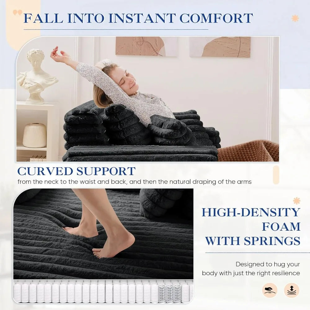 Oversized Chaise Lounge Indoor, Modern Plush Corduroy Fabric, Deep Seat Boneless Memory Foam, Sleeper, Chaise Lounge Sofa Chair
