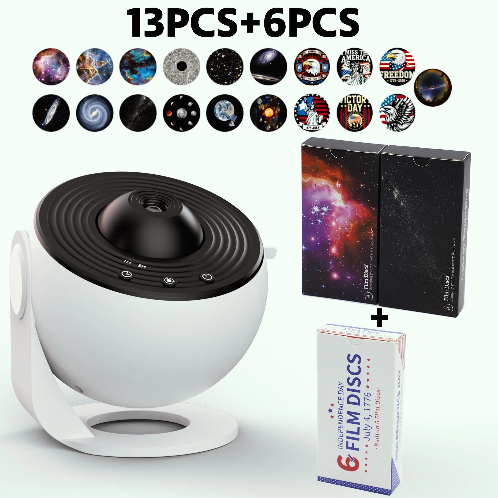 19-in-1 Galaxy Projector Starry Sky Night Light, 360° Rotate Planetarium Lamp with Independence Day Film Discs, LED Star Projector for Bedroom Home Decor, July 4th Patriotic Party Light, Kids Adults Gift, Timed & Adjustable