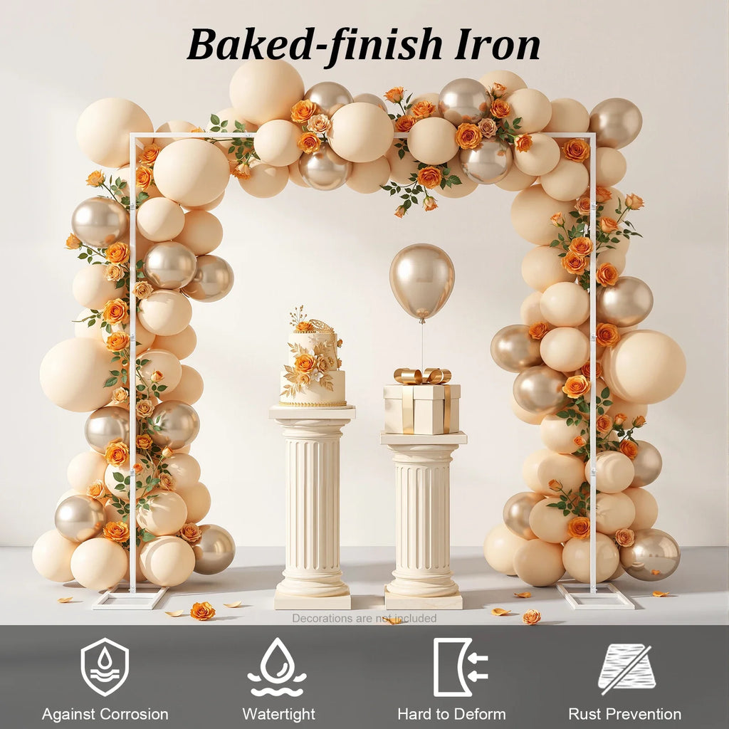 Wedding Stand, 2.4x2.4m Metal Wedding Stand, White Square Arch Backdrop, Heavy Duty Iron Support, Party Event Background Decoration, Rustproof Durable Frame for Balloon/ Floral Curtain Display, Indoor/ Outdoor Ceremony/ Photo