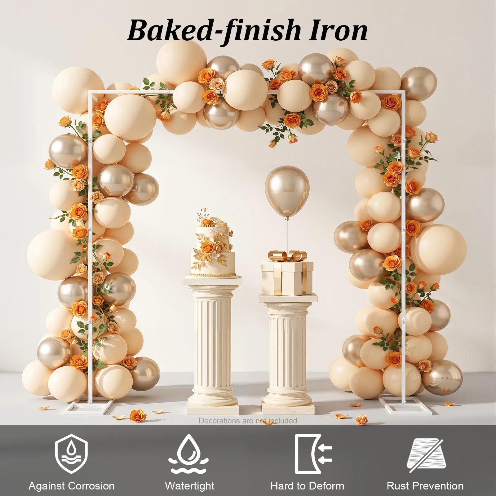 Wedding Stand, 2.4x2.4m Metal Wedding Stand, White Square Arch Backdrop, Heavy Duty Iron Support, Party Event Background Decoration, Rustproof Durable Frame for Balloon/ Floral Curtain Display, Indoor/ Outdoor Ceremony/ Photo
