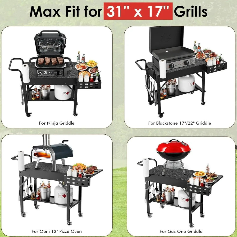 Portable Outdoor Folding Grill Table with Wheels for Blackstone Griddle and Ninja Grills