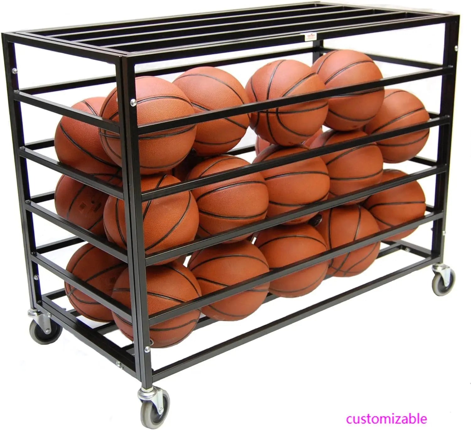 Sports Lockable Ball Storage Cart, Basketball Storage Bin for Indoor Outdoor, Rolling Exercise Ball Cart Holder for Gym