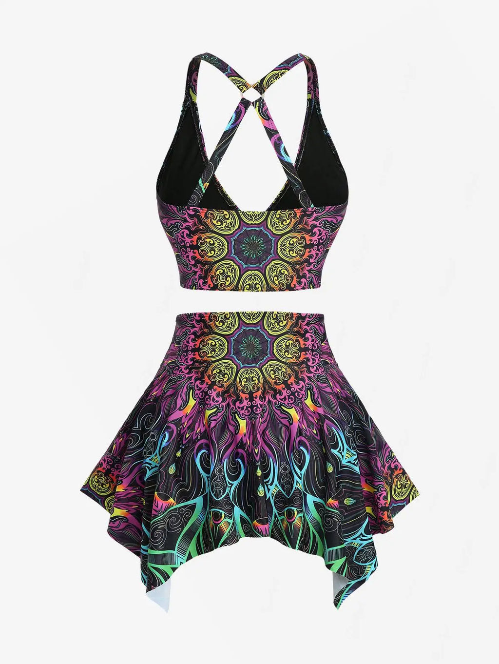 ROSEGAL Plus Size Tankini Swimsuit/ Two Pieces Floral Retro Pattern Printed Crisscross  Skirted Swimwear