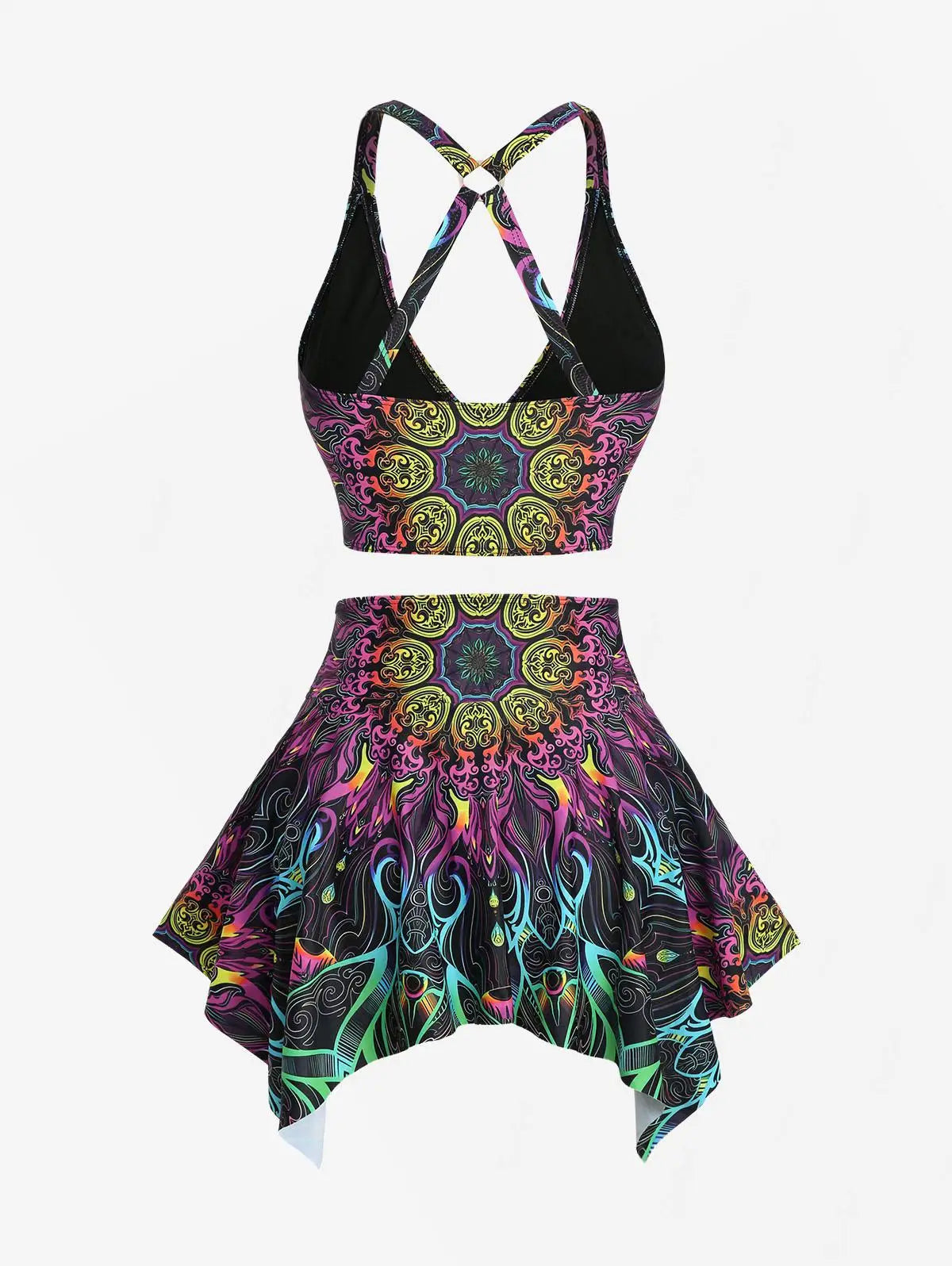 ROSEGAL Plus Size Tankini Swimsuit/ Two Pieces Floral Retro Pattern Printed Crisscross  Skirted Swimwear