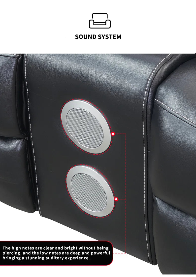 Power Reclining Sofa Couch with Wireless Charger/ 3 Seater Recliner/Reading Light Leather/ Bluetooth Speaker/ Theater Seating LED