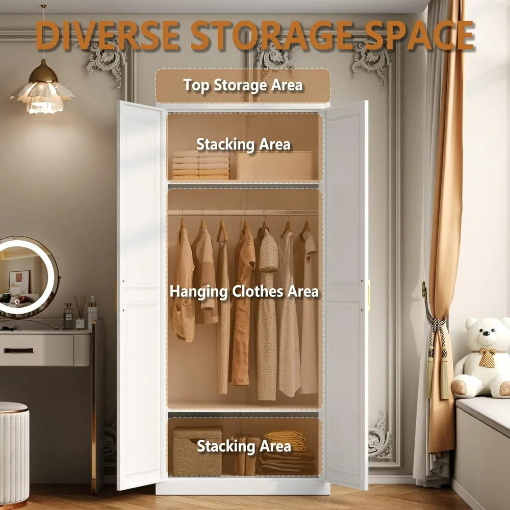 Freestanding 71-Inch Tall Metal Wardrobe with Hanging and Storage, Large Capacity Closet/ Cabinet