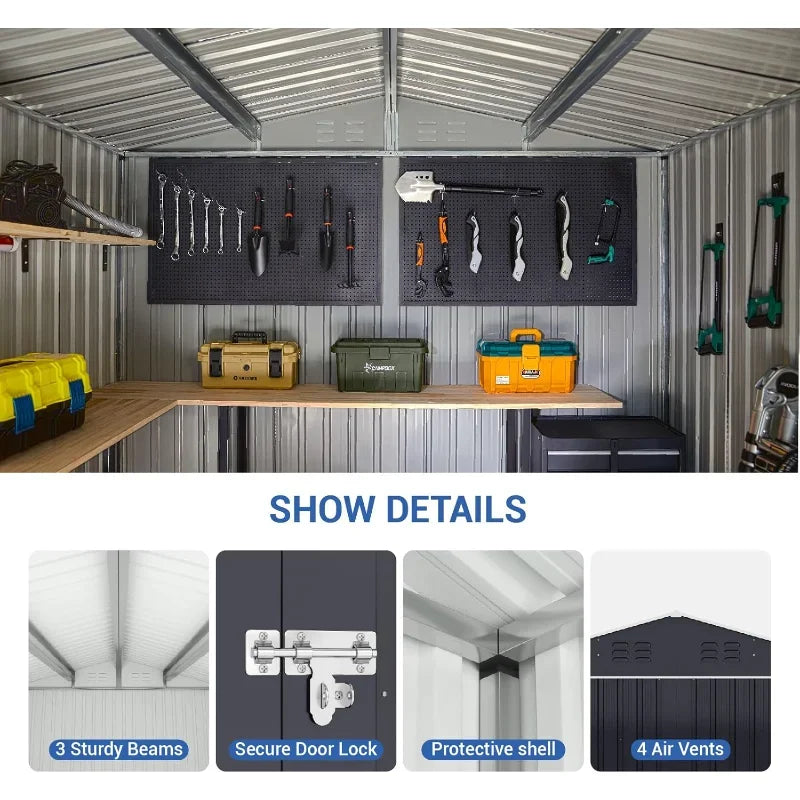 Outdoor Storage Shed, Metal Garden Shed with Updated Frame Structure, Tool Sheds for Backyard Garden, Patio, Lawn