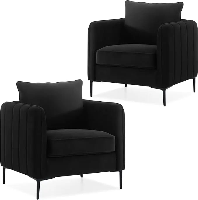 Velvet Accent Chairs Set of 2, Comfy Velvet Armchair with Thick Cushion and Wood Frame