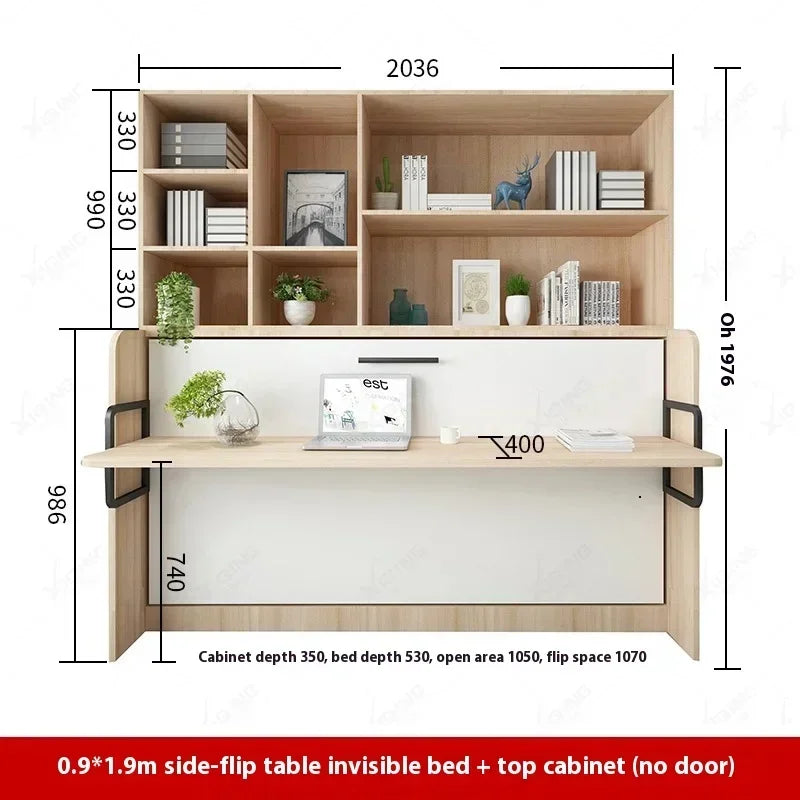 Multifunctional Invisible Desk Bed Bookcase Rotary Rollover Bed Wardrobe Integrated  Murphy Bed Bedroom Set Furniture