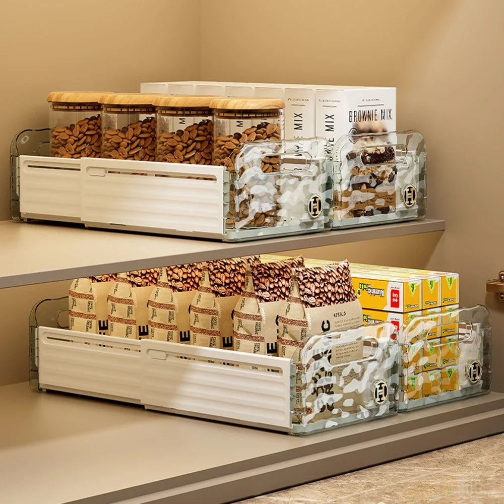 Kitchen Organizing Storage Box/ Simple Cabinet Retractable Storage Box/ Water Corrugated Drawer/ Desktop Snacks /Grocery Storage Box