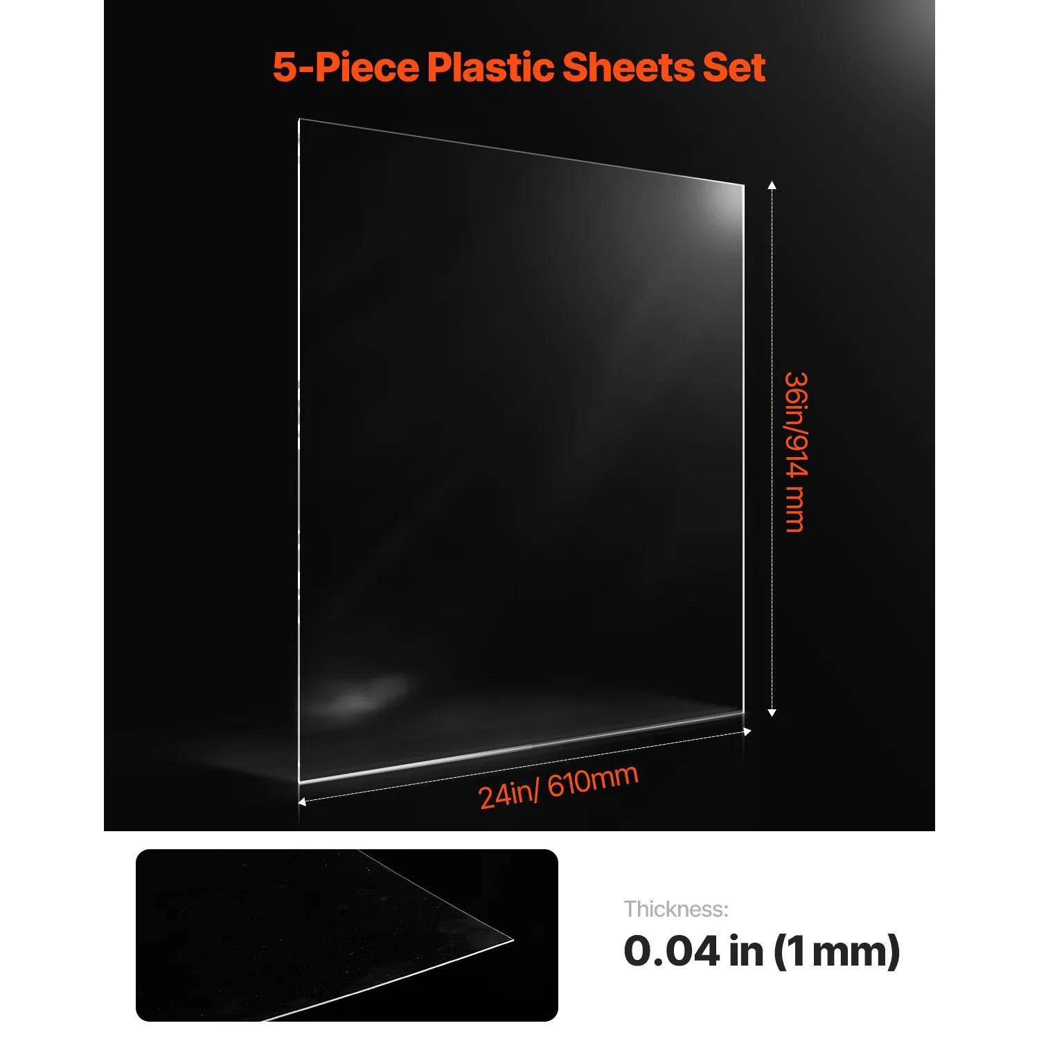 VEVOR PET/Plexiglass Sheets 5-Pack Plastic Sheet 24x36Inch 0.04Inch Thick Transparent Clear Flexible Plastic Panels for Craft