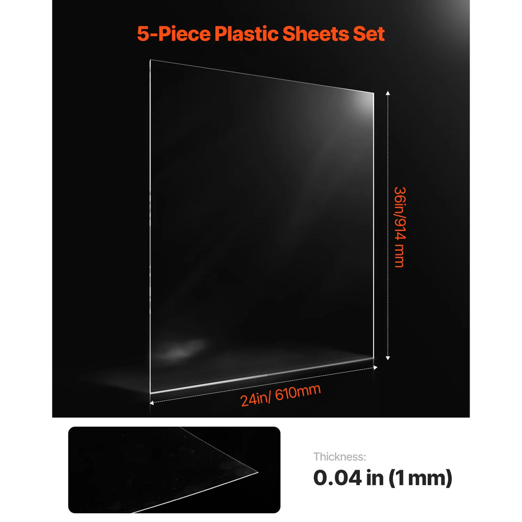 Plexiglass Sheets 5-Pack Plastic Sheet 24x36Inch 0.04Inch Thick Transparent Clear Flexible Plastic Panels for Craft