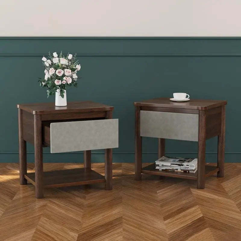 Modern Gray Wood Queen Bed Frame Set with 2 Nightstands,