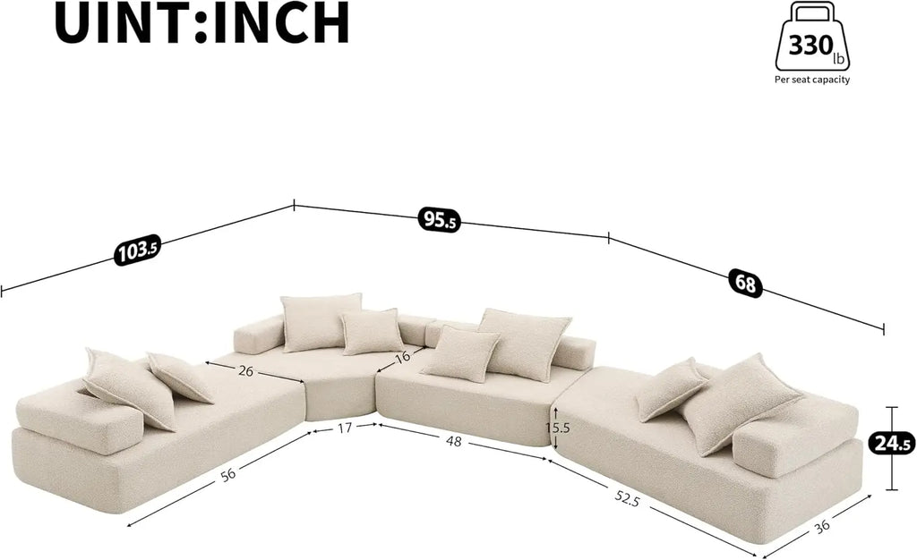6-8 Seat Oversized Modular Sectional Sofa with Comfy Throw Pillows, U Shaped