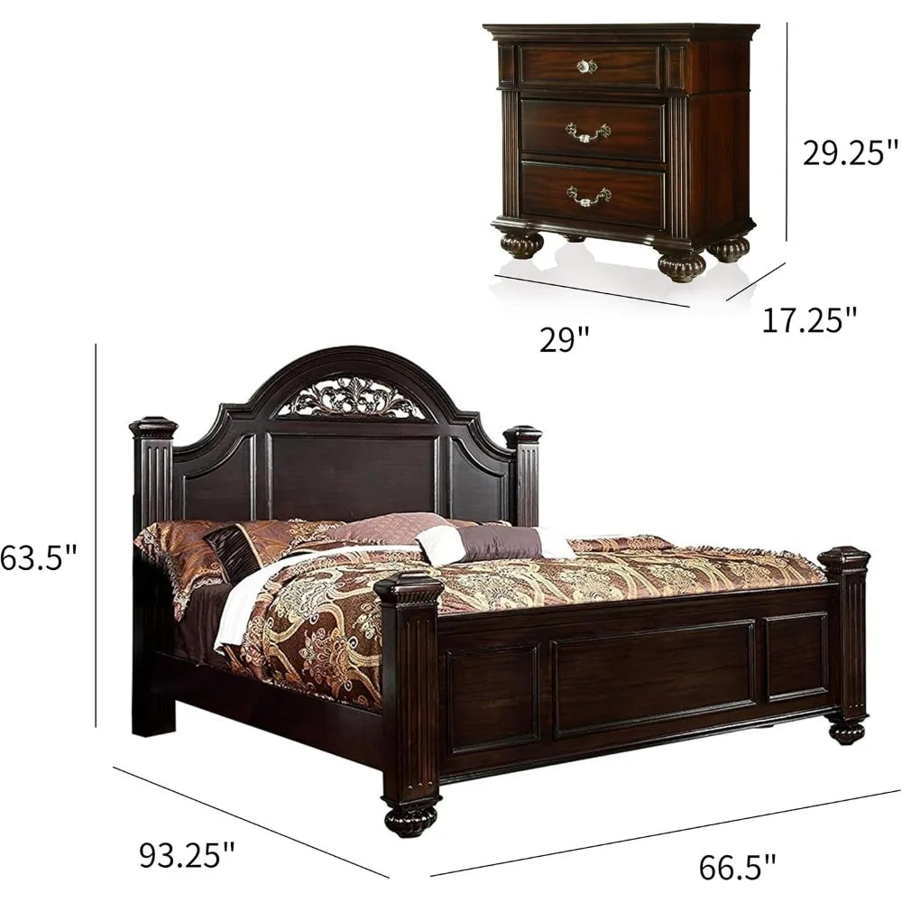 6-Piece Traditional Solid Wood Bedroom Set with Chest, Mirrored-Dresser and 2 Nightstands