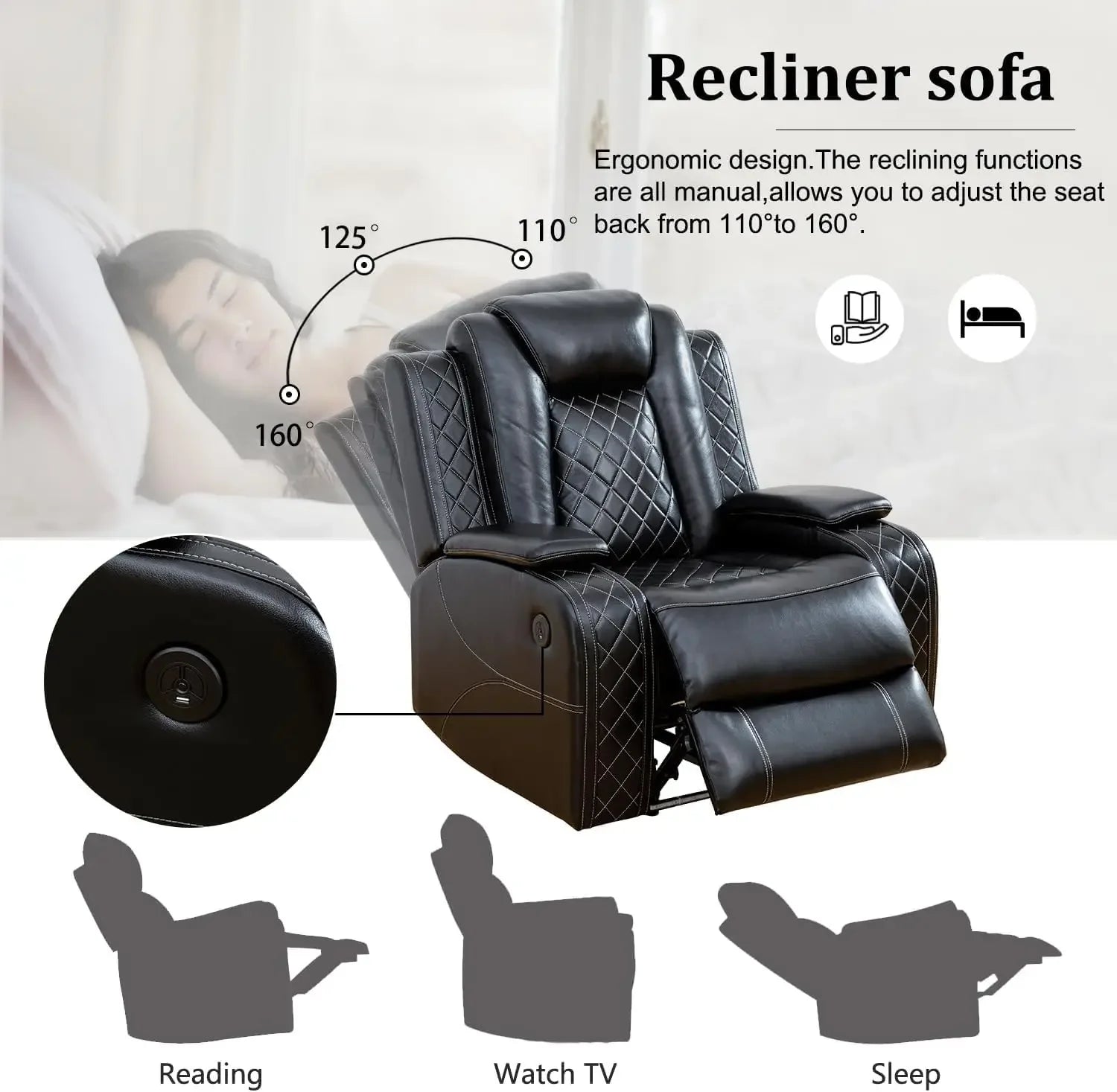 Multifunction Power Air Leather Recliner Sofa Set with LED Lights, Living Room Furniture, Reclining Sofa, Loveseat, & Chair