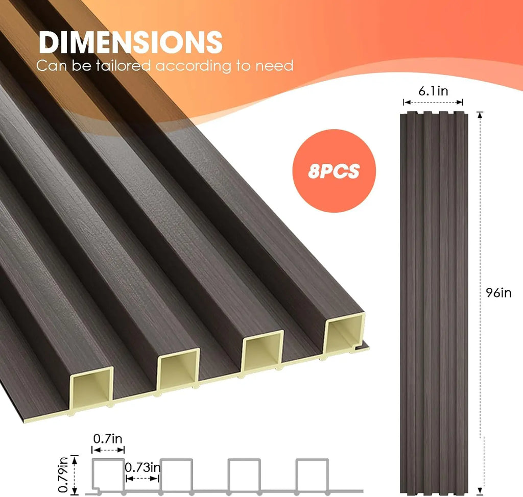 NEW WPC Acoustic Slat Wall Paneling, 8-Pack 96 x 6 Inches 3D Wall Panels ,Living Room,TV Background,Study Room