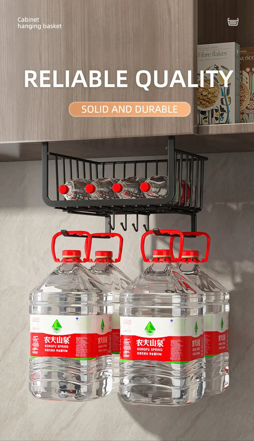 Kitchen Under Cabinet Basket Storage Shelf Tissue Cup Holder Closet Desk Hanging Rack Hollowed Pullout Drawer Sliding Basket