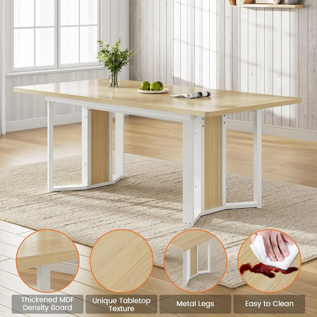 5-Piece Dining Table Set , 63" Extendable Kitchen Table , Dining Room Table with MDF Board & Metal Frame-Natural