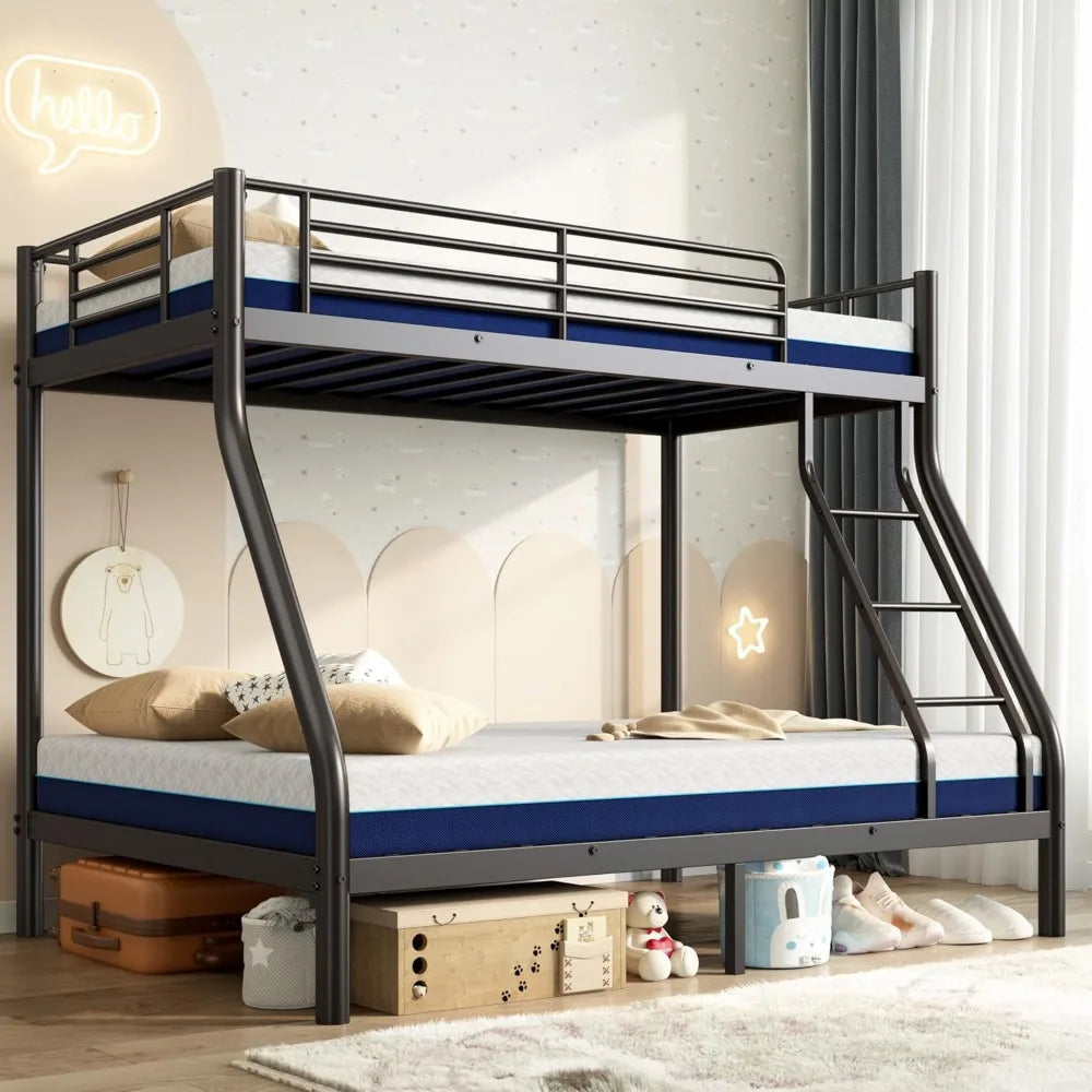 Metal Twin over 
Full Bunk Bed Set with 6-inch mattresses, sturdy frame for kids and adults