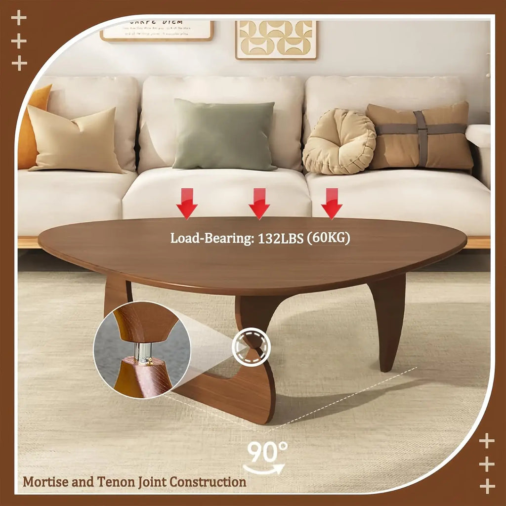 Mid Century Modern Triangle Coffee Table Solid Wood Legs Rustic Living Room Center Table