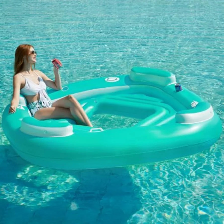 Floating Island Pool Float - Giant Inflatable Multi Person Pool Party Floats Swimming Pool Lounger Raft with Cup Holders Lake F