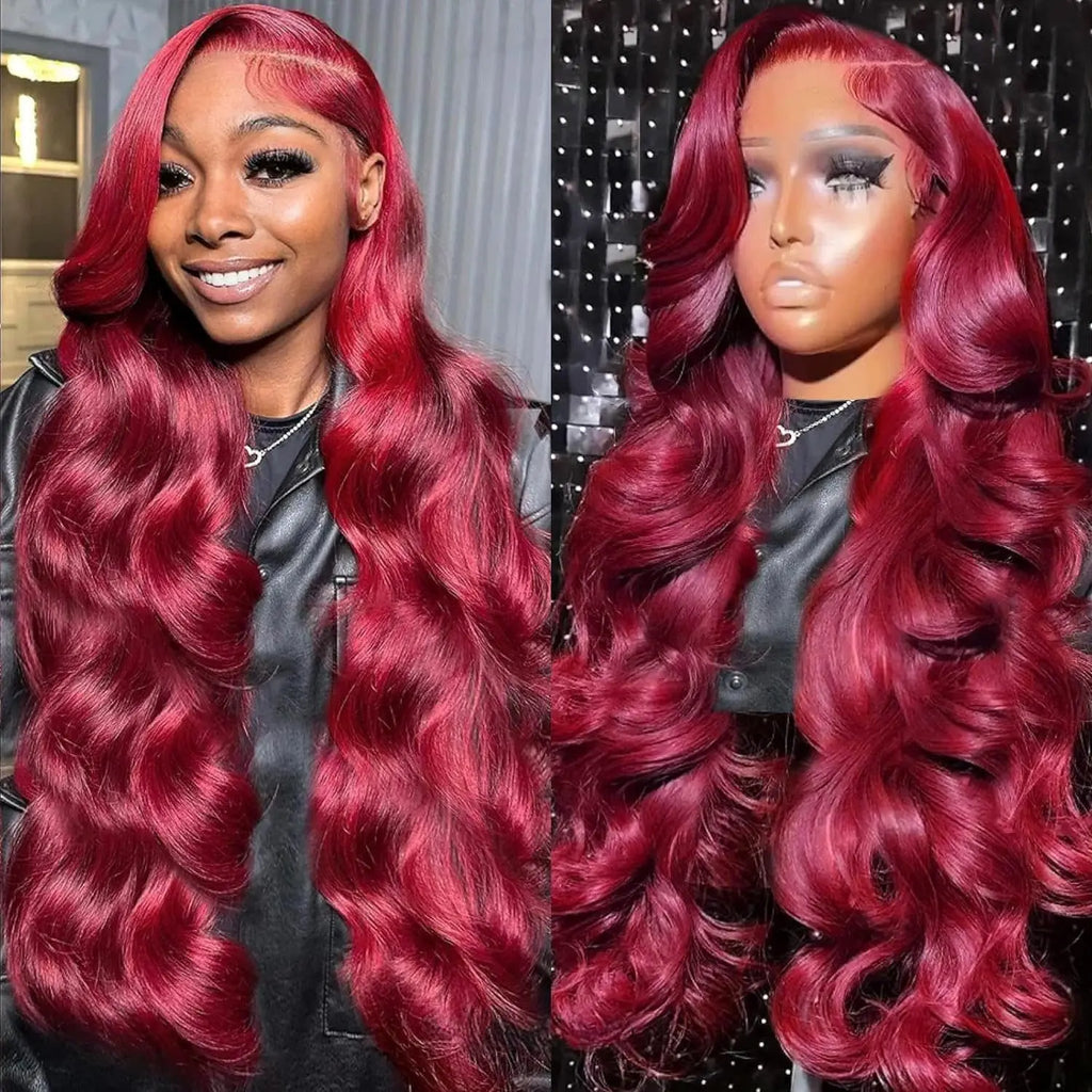 30 inch 99J Burgundy Lace Front Wigs Human Hair 13x6 Body Wave/ Lace Front Wigs/ Wine Red Lace Front Wig /180% Density