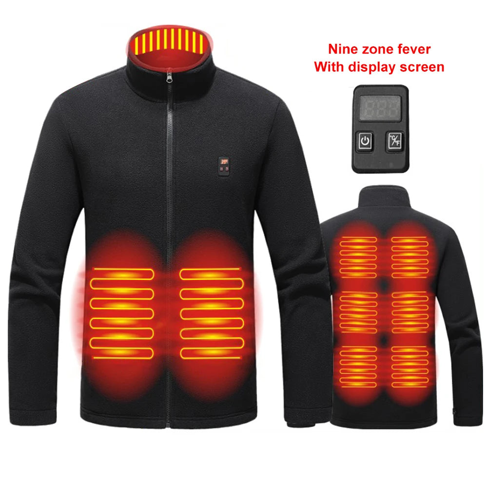 9 Heated Area Intelligent Heating Coat/ USB Charging Heating Jacket/ 3 Gear Temperature Heated Insulated Jackets for Hiking-Skiing