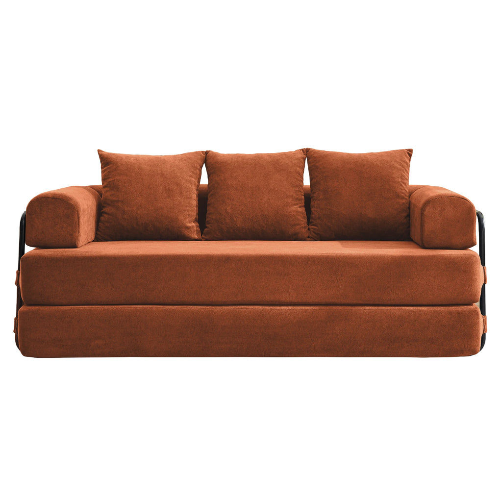 Convertible Sofa Bed with Pillows Modular Floor Sofa with Fixed-Shape Frame Chenille, Removable Folding Mattress Couch