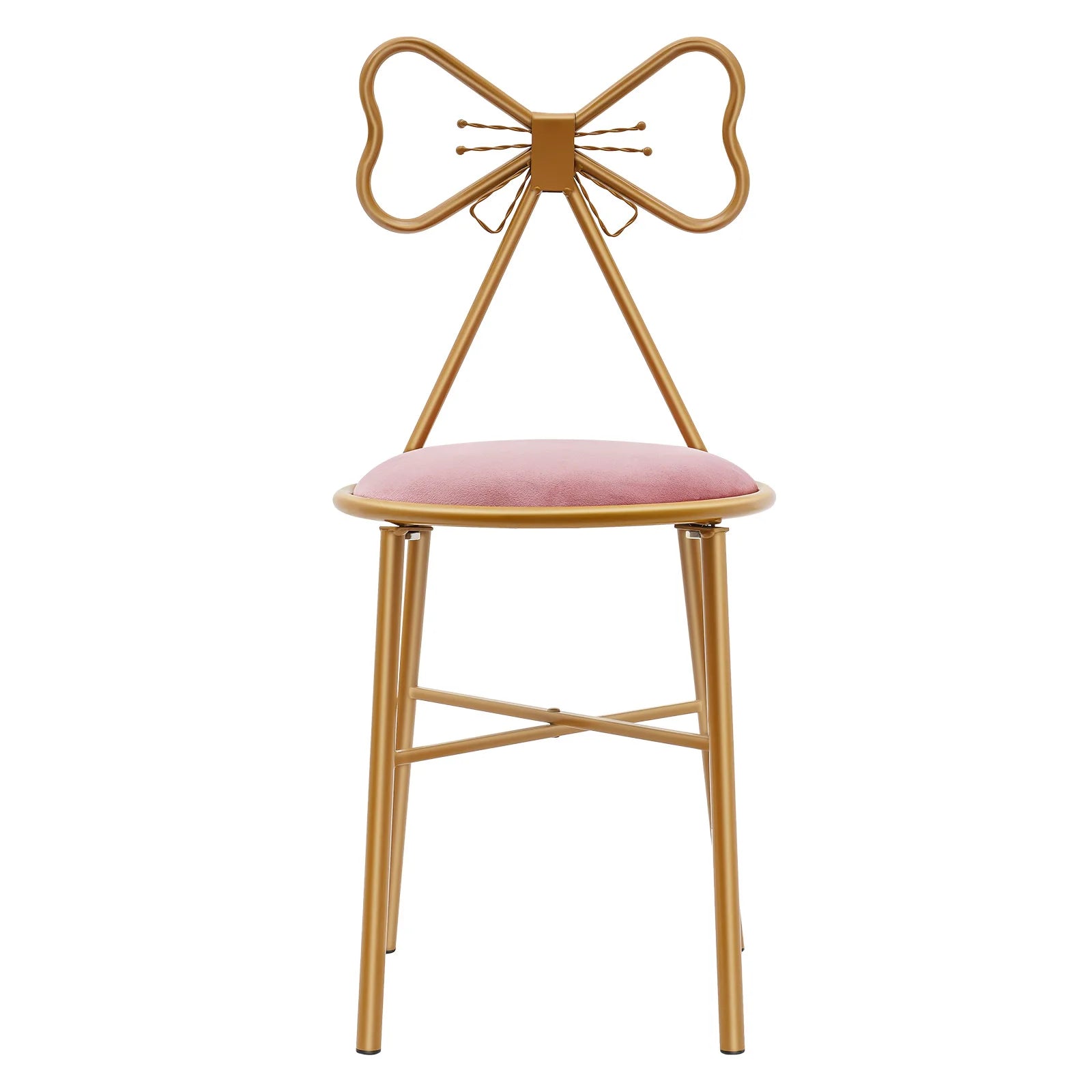 Elegant Pink Butterfly Backrest Chair with Soft Cushion, Iron Frame Dining Chair for Living Room Bedroom and Cafe Decor