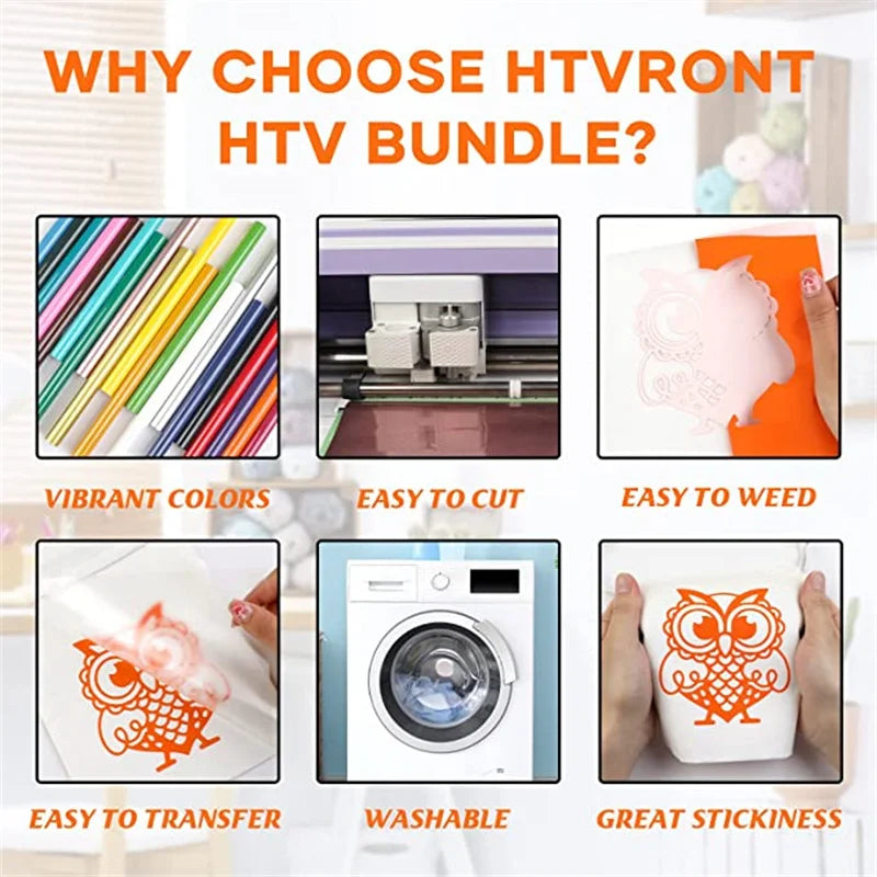 12 in X 3 FT HTV Heat Transfer Vinyl Iron on Vinyl Easy to Use Heat Transfer Vinyl for T Shirts, HTV Vinyl Bundle