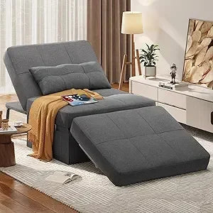 Sleeper Chair, Bed, 4 in 1 Sofa Bed, Assembly-Free Folding Ottoman with Adjustable Backrest and Pillow, Breathable Linen