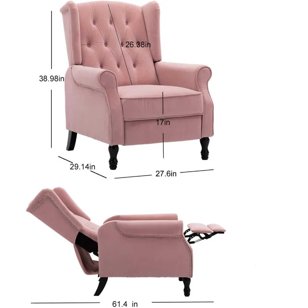 Velvet Tufted Push Back Arm Accent Chair/Recliner