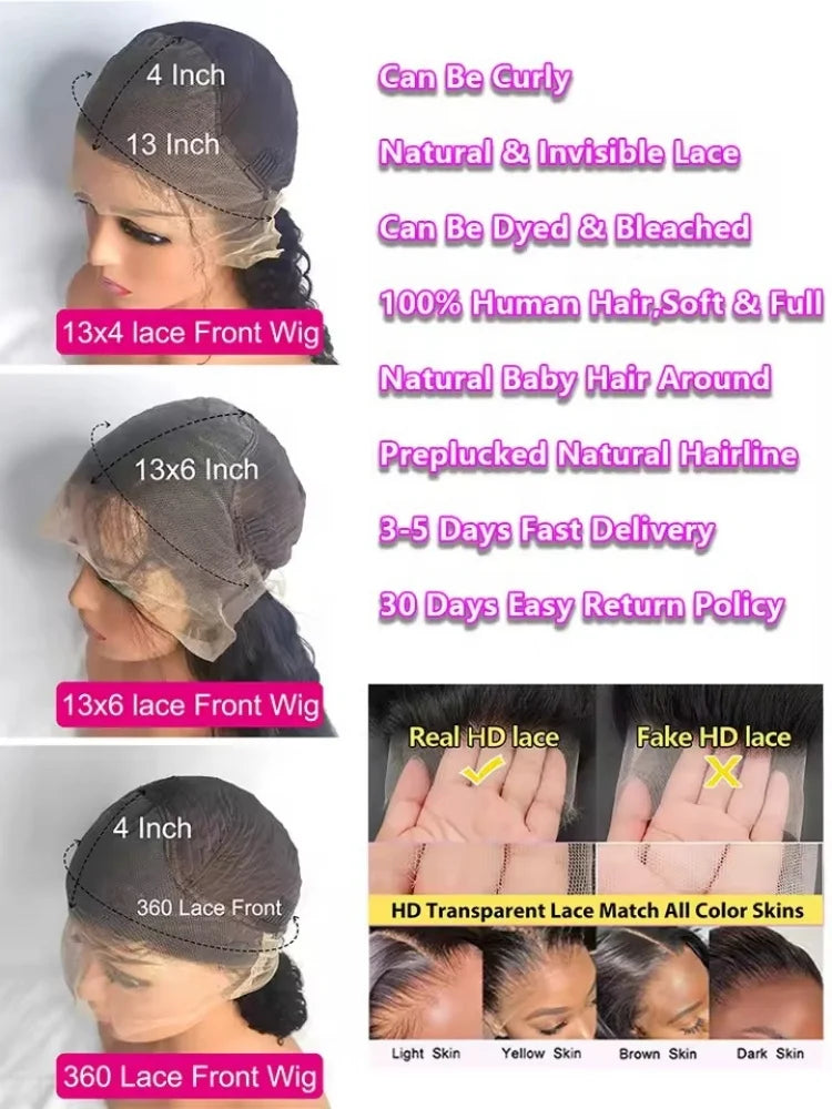 40 46Inch Body Wave Wigs Human Hair 13x6 13x4 HD Lace Frontal 100% Human Hair Wig For Black Women 250 Density Lace Closure Wigs