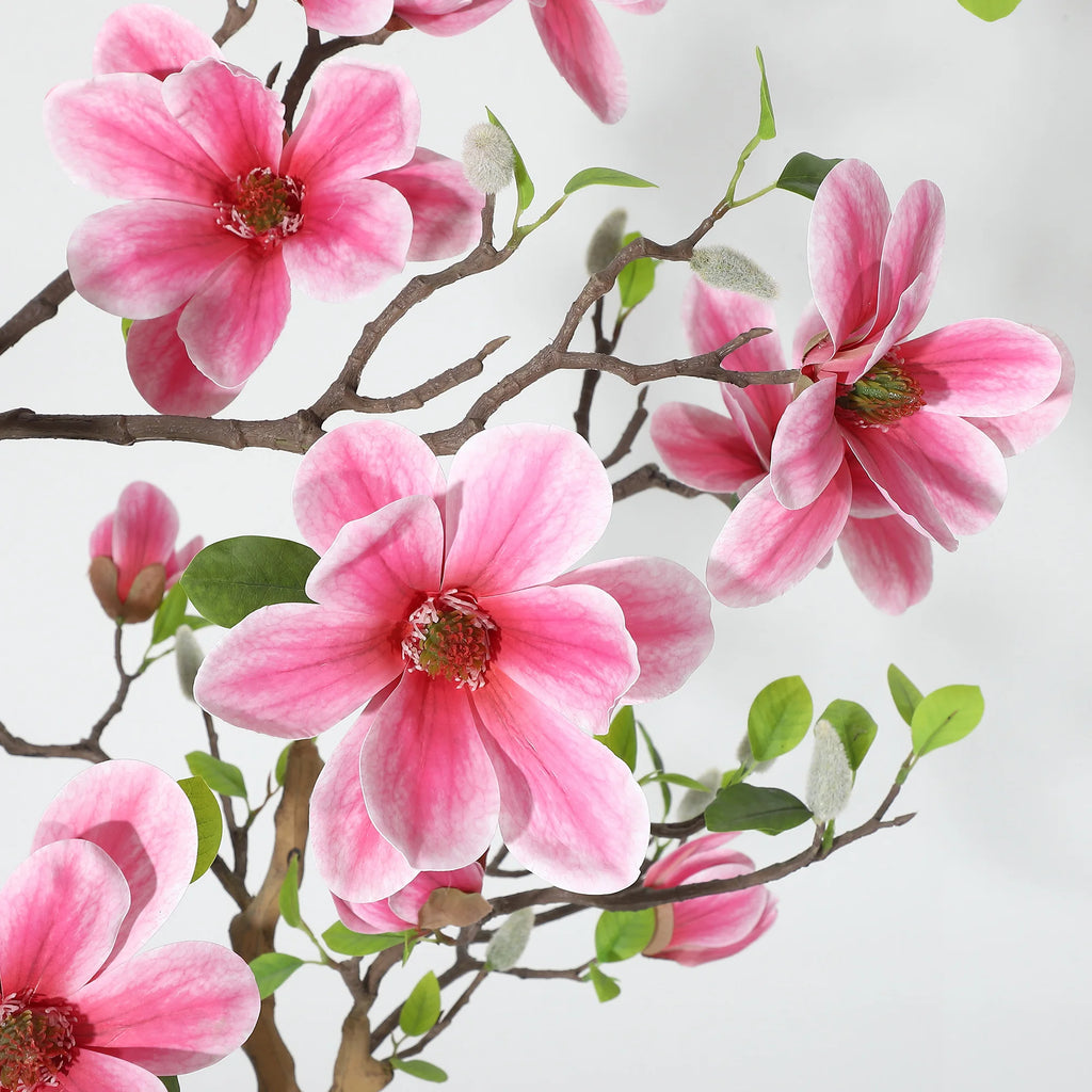 Lifelike Pink Magnolia Artificial Tree for Home Decor – Realistic Tall Silk Faux Plant Flower in Pot for Living Room/ Entryway