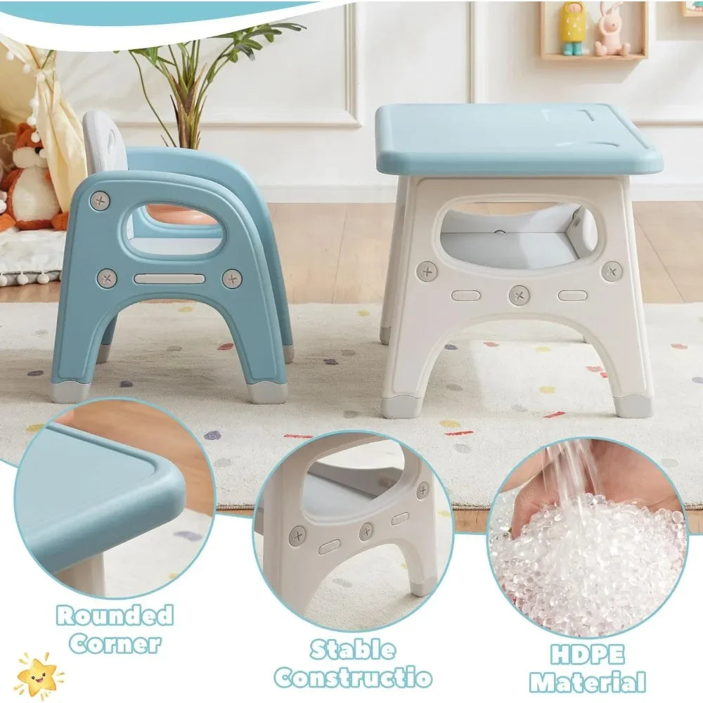 Customizable-Kids Table And 2 Chairs Set, Large Built-in Storage, Montessori Toddlers Table And Chairs Set, Kids Activity Table